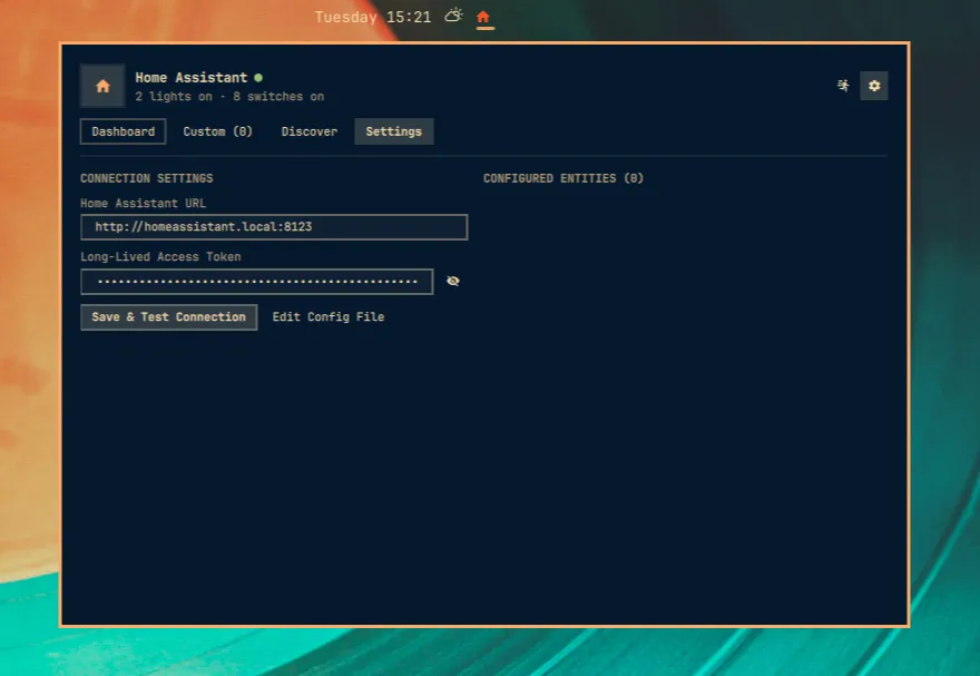 Omarchy Home Assistant HUD screenshot 2